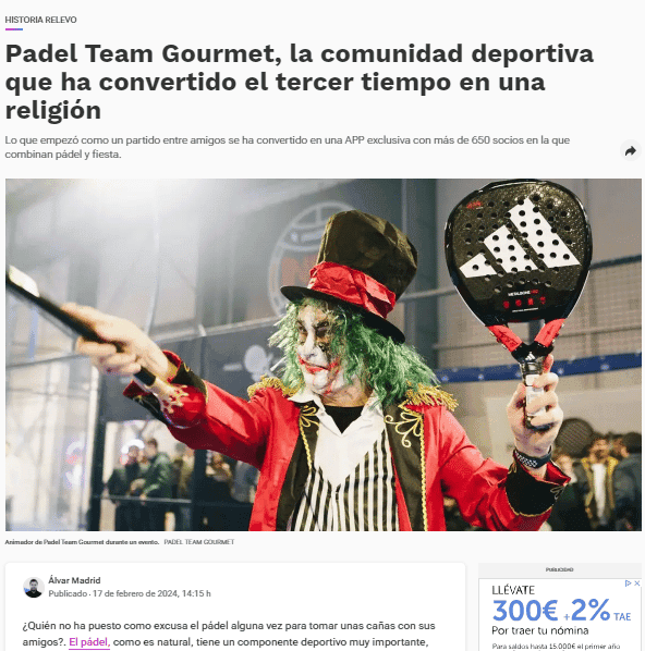 Relevo define a Padel Team Gourmet como "la comunidad deportiva que ha convertido el tercer tiempo en una religión"